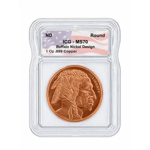 NO DATE - 1oz Buffalo Nickel Design Copper Round - ICG ANY GRADE